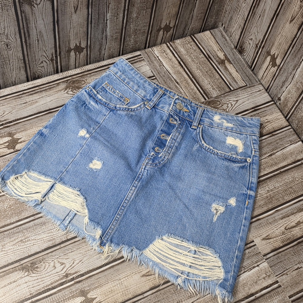 Zara Blue Distressed Mini Skirt